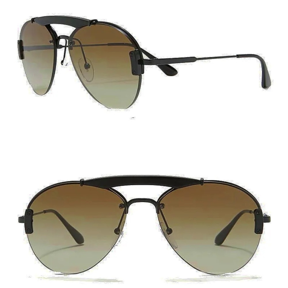 Prada Aviator Sunglasses Black Frames Green Gradient Lens Decorative Brow Bar
